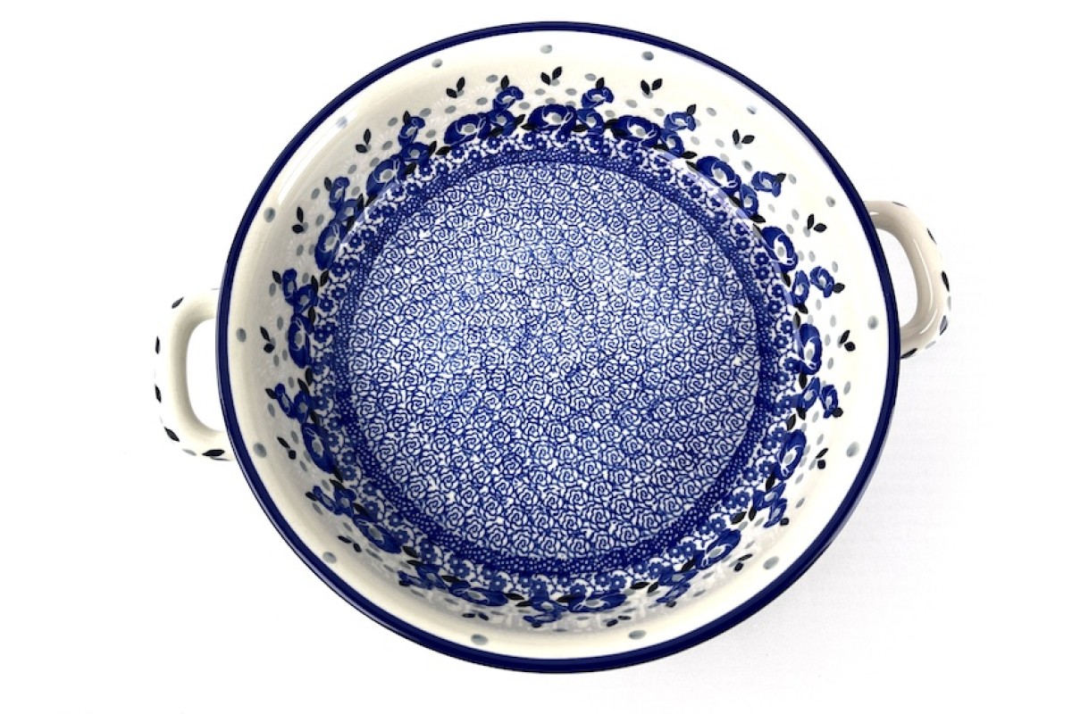 Karl Krüger Husum 24 cm Teller tief, Stahl, weiß mit blauem rand